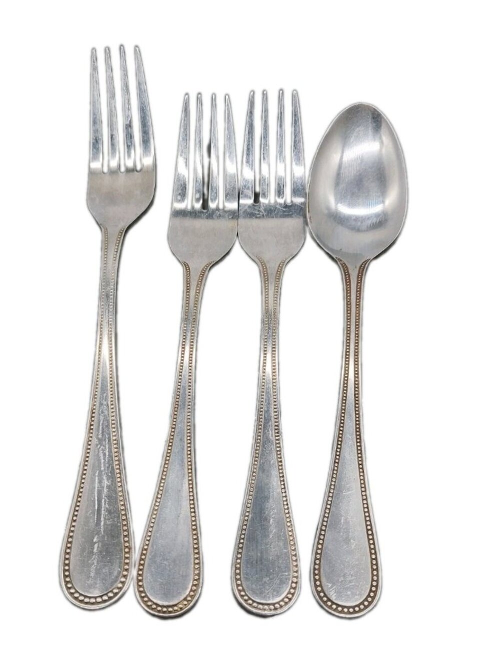 EKCO Bastille 3 Dinner Forks and 1 Teaspoon Beaded Teardrop Stainless Set of 4